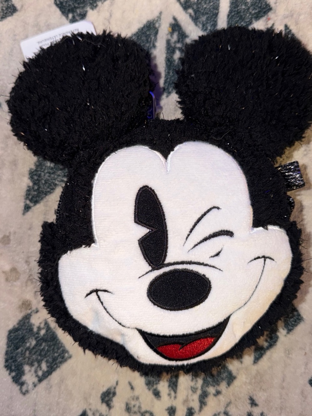 Mickey Mouse Plush Face Coin Pouch - Black & White with Red Accent